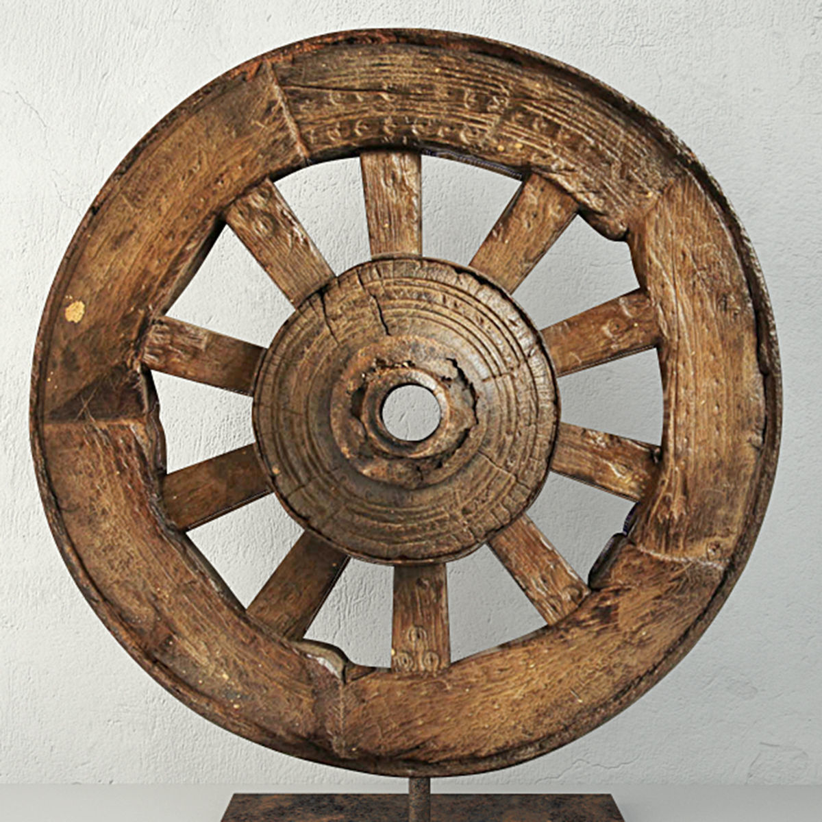 Ox Cart Wheel on Stand 3D model_3