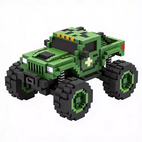 Voxel Military Monster Truck 3D Model