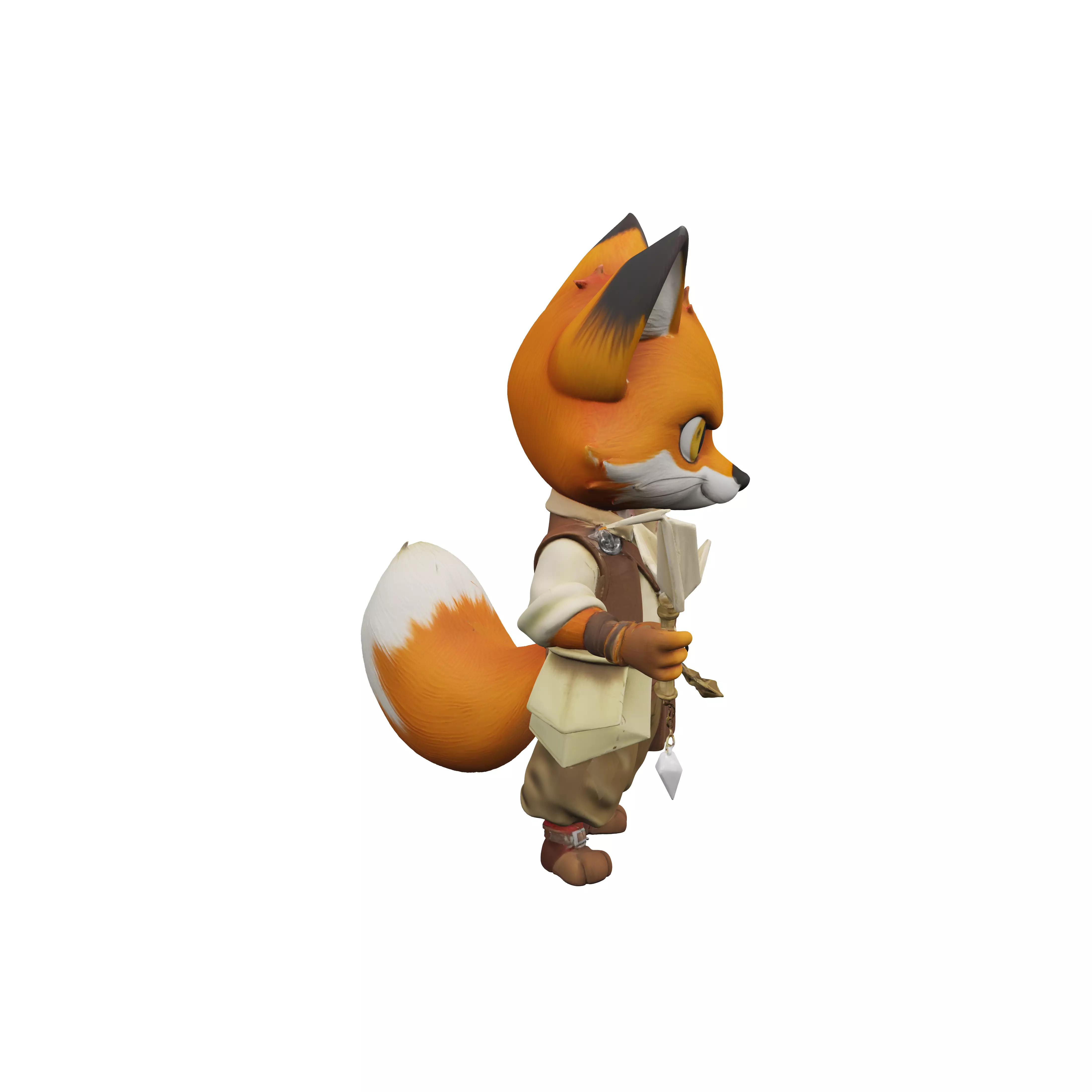 A fulllength 3D image of a chibistyle red fox origami mage la... 3D model