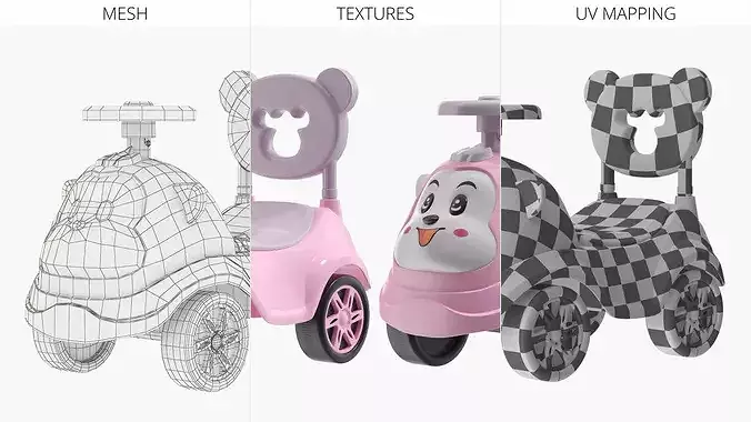 Baby Push Car with Steering Wheel Pink 3D model 7