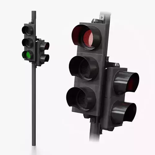 Traffic Light with Pole - Vehicle and Pedestrian Signal Heads