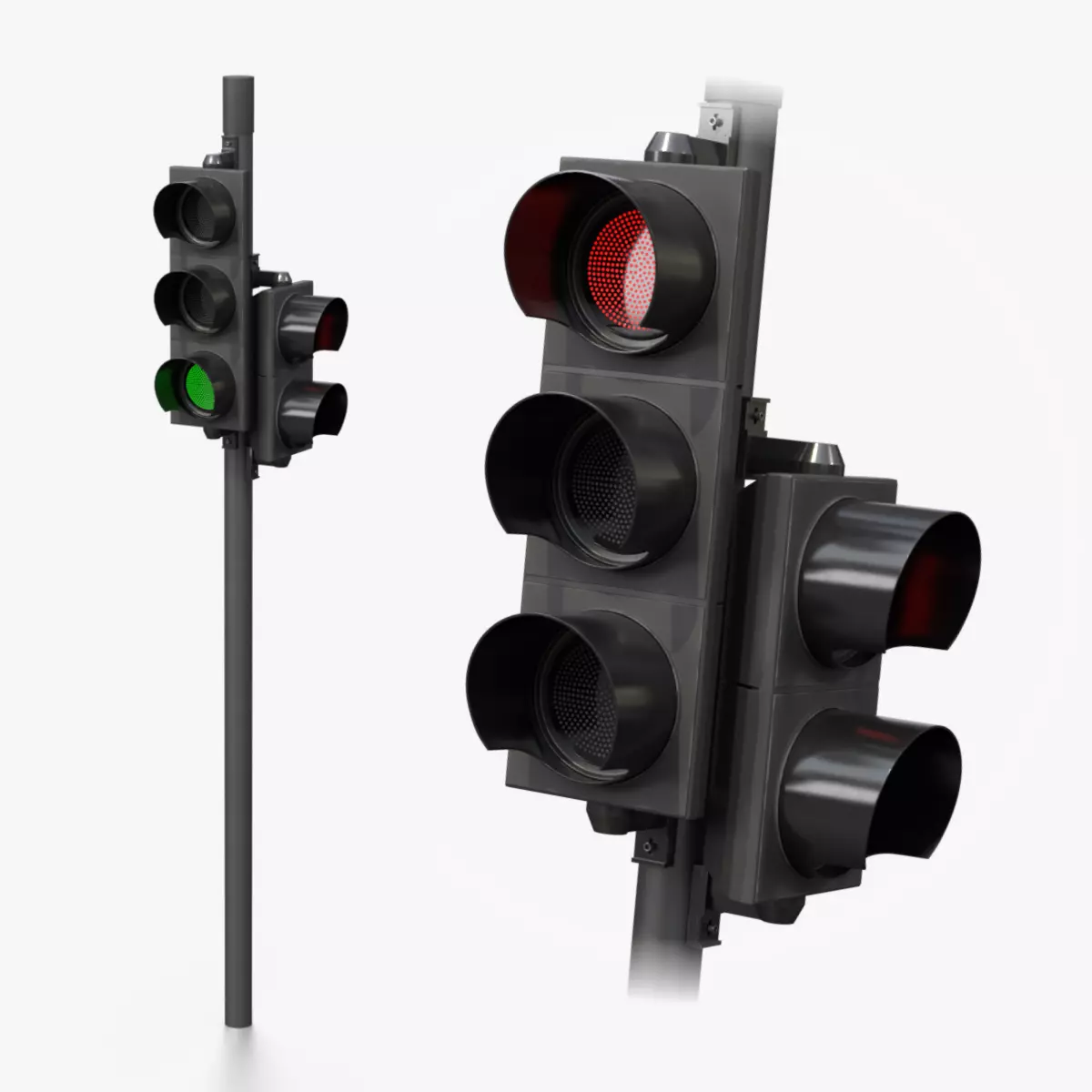Traffic Light with Pole - Vehicle and Pedestrian Signal Heads 3D model