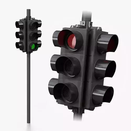 Traffic Light with Pole - Quad Signal Head