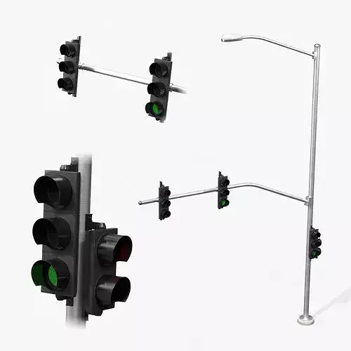 Traffic Light Pole Assembly - Multi-Signal with Street Light
