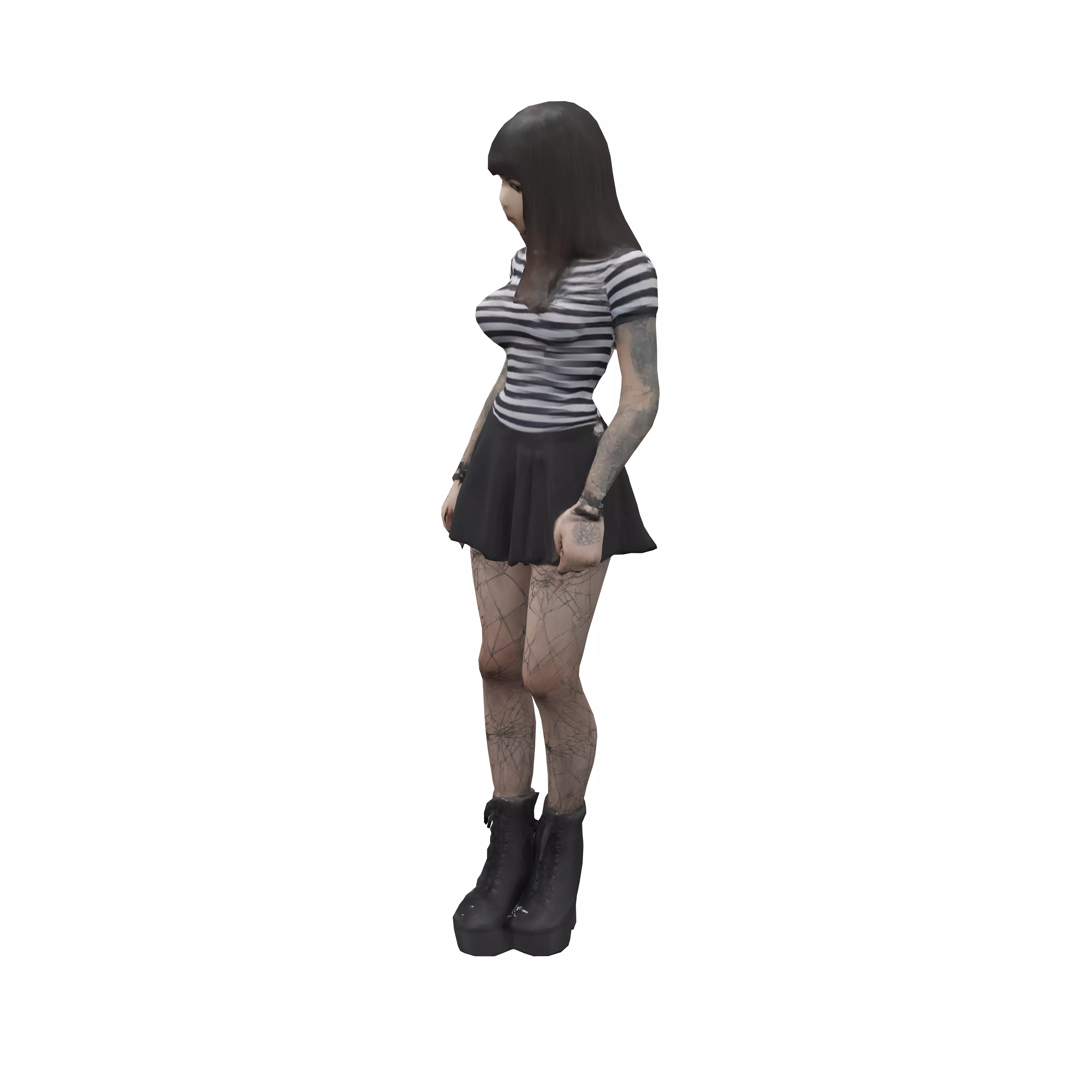 girl short skirt just above knees strippes tight tshiert blac... 3D model