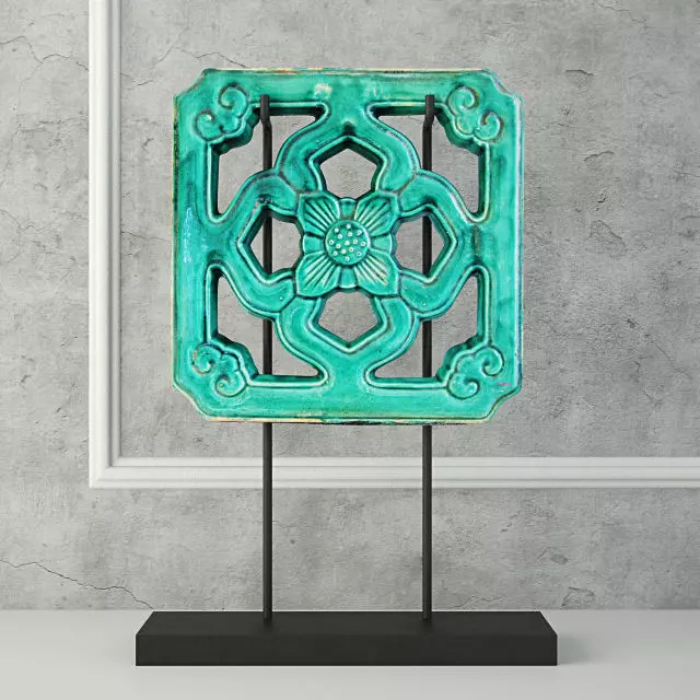 Emerald Green Chinese Glazed Temple Tile 3D model