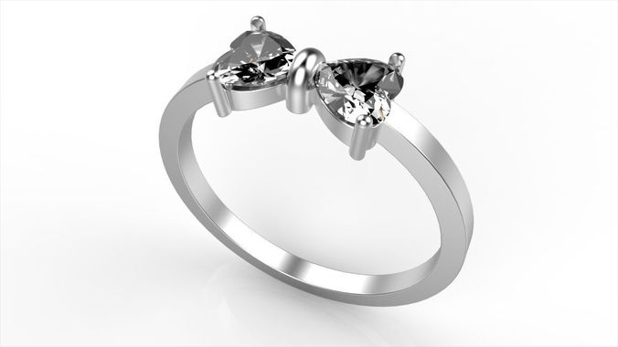 2 Heart Diamond Ring 3D print model