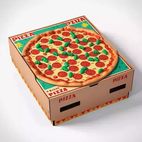 Stylized Pizza Box with Worms 3D model