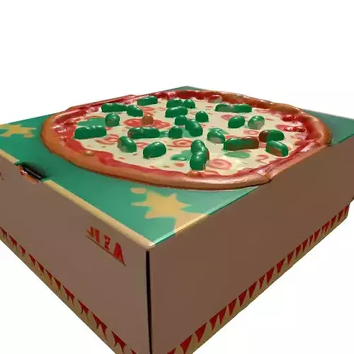 Stylized Pizza Box with Worms 3D model 7