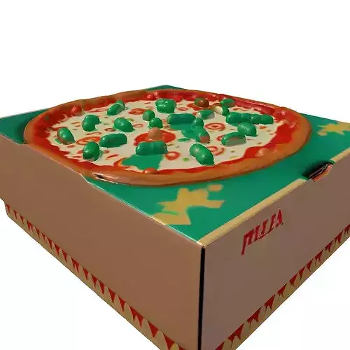 Stylized Pizza Box with Worms 3D model 6