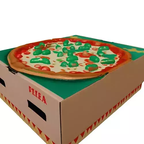 Stylized Pizza Box with Worms 3D model 3