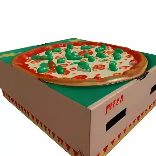 Stylized Pizza Box with Worms 3D model 4