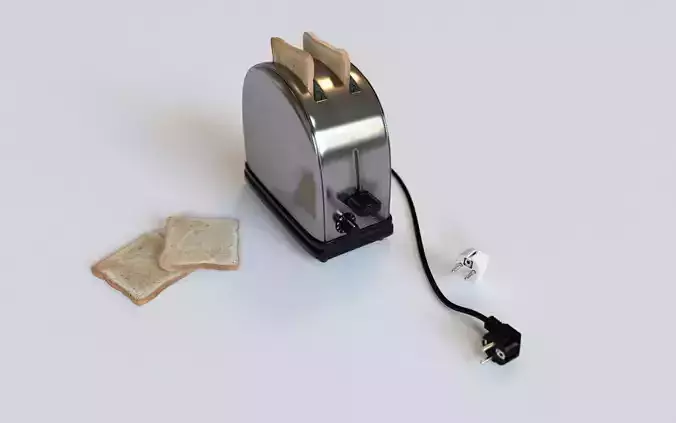 Simple  metallic toaster with european plug 3D model