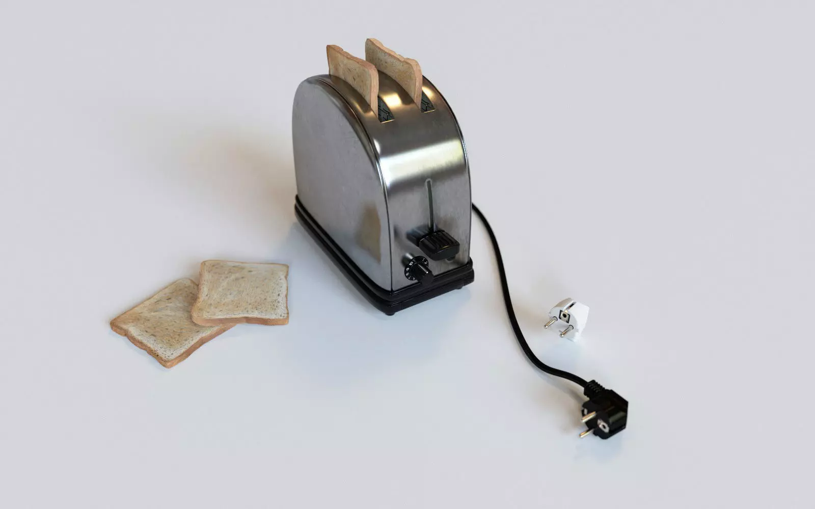 Simple  metallic toaster with european plug 3D model_0