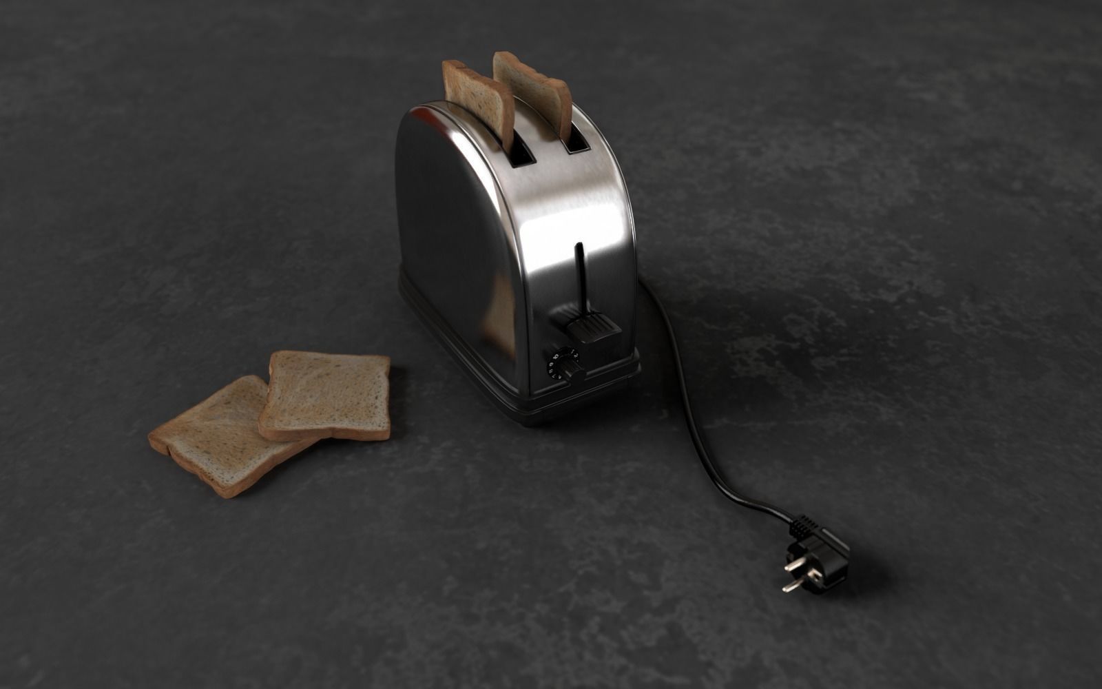 Simple  metallic toaster with european plug 3D model_1