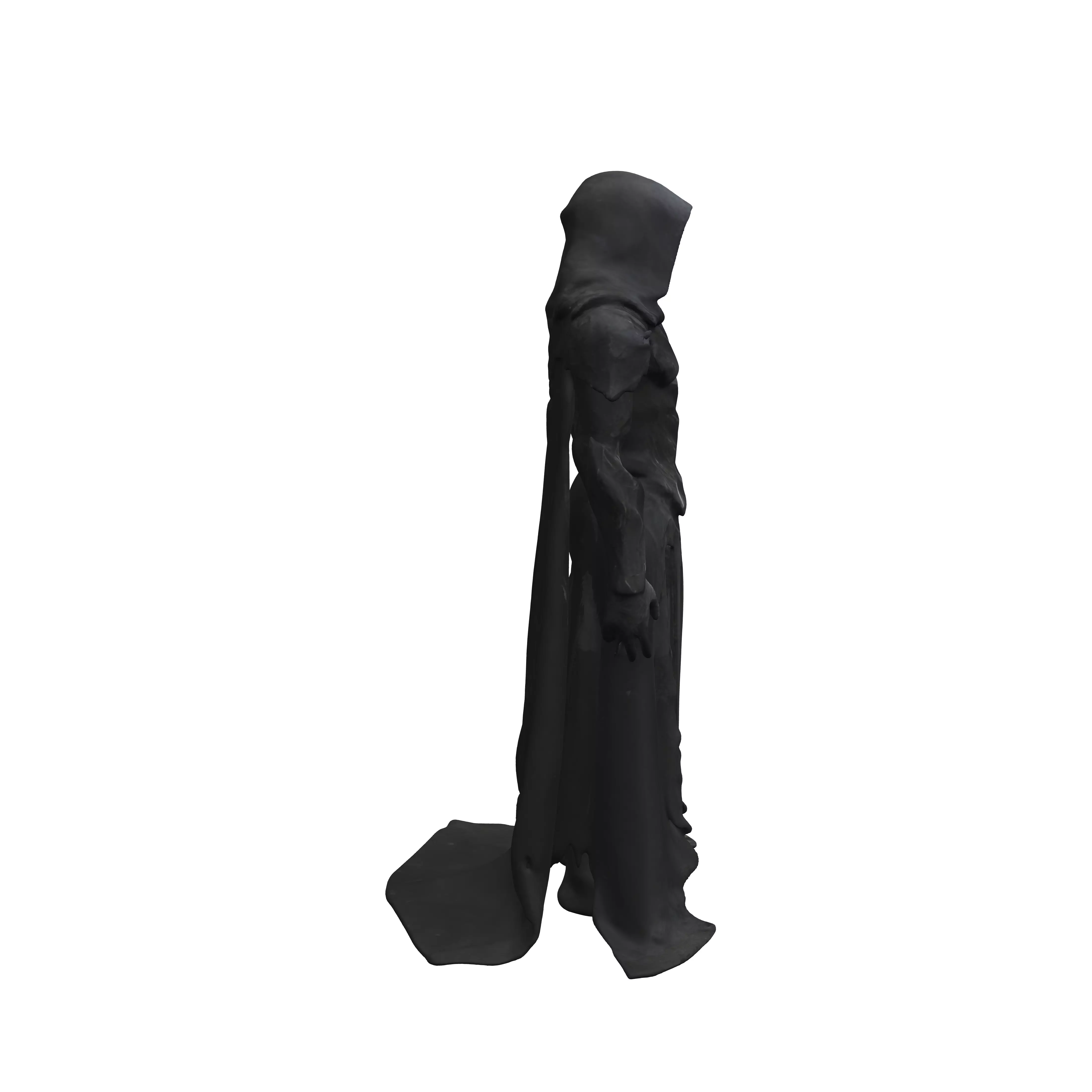 The object is a dark hooded humanoid figure with a flowing ta... 3D model