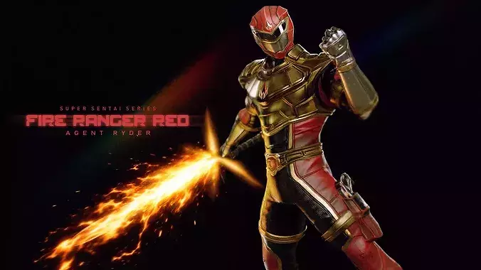 Male Sentai Ranger Game Character - Red Fire - Agent Ryder