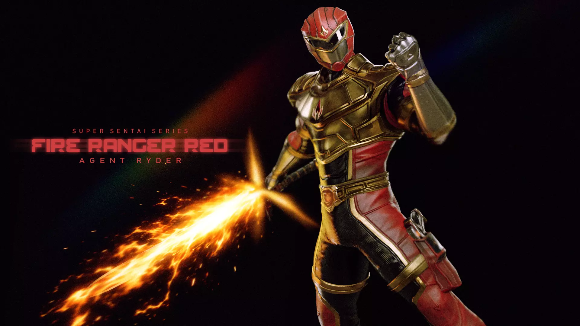 Male Sentai Ranger Game Character - Red Fire - Agent Ryder Low-poly 3D model