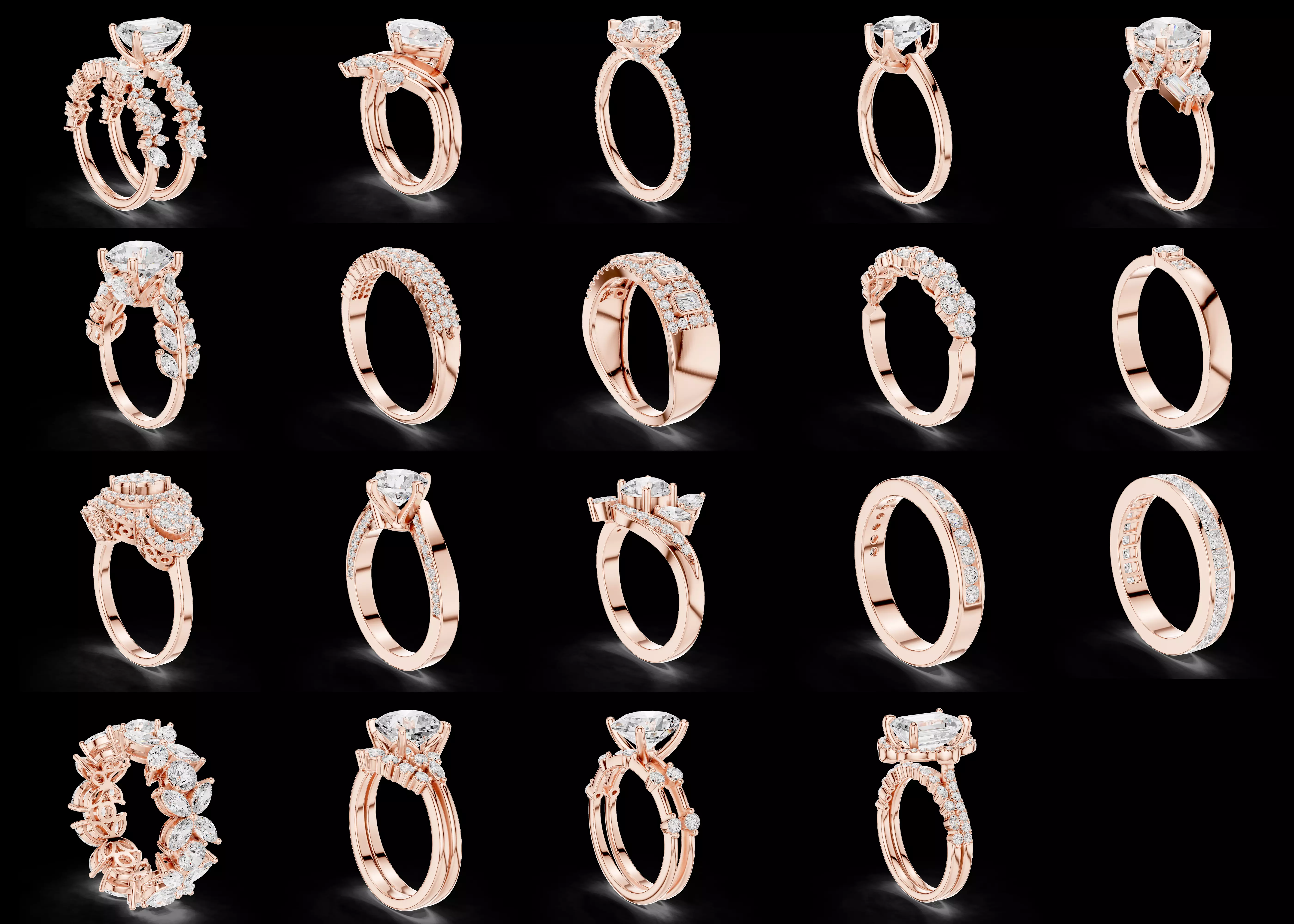 19 Diamond Rings Combo Pack STL 3DM Jewelry CAD Bundle 3D print model