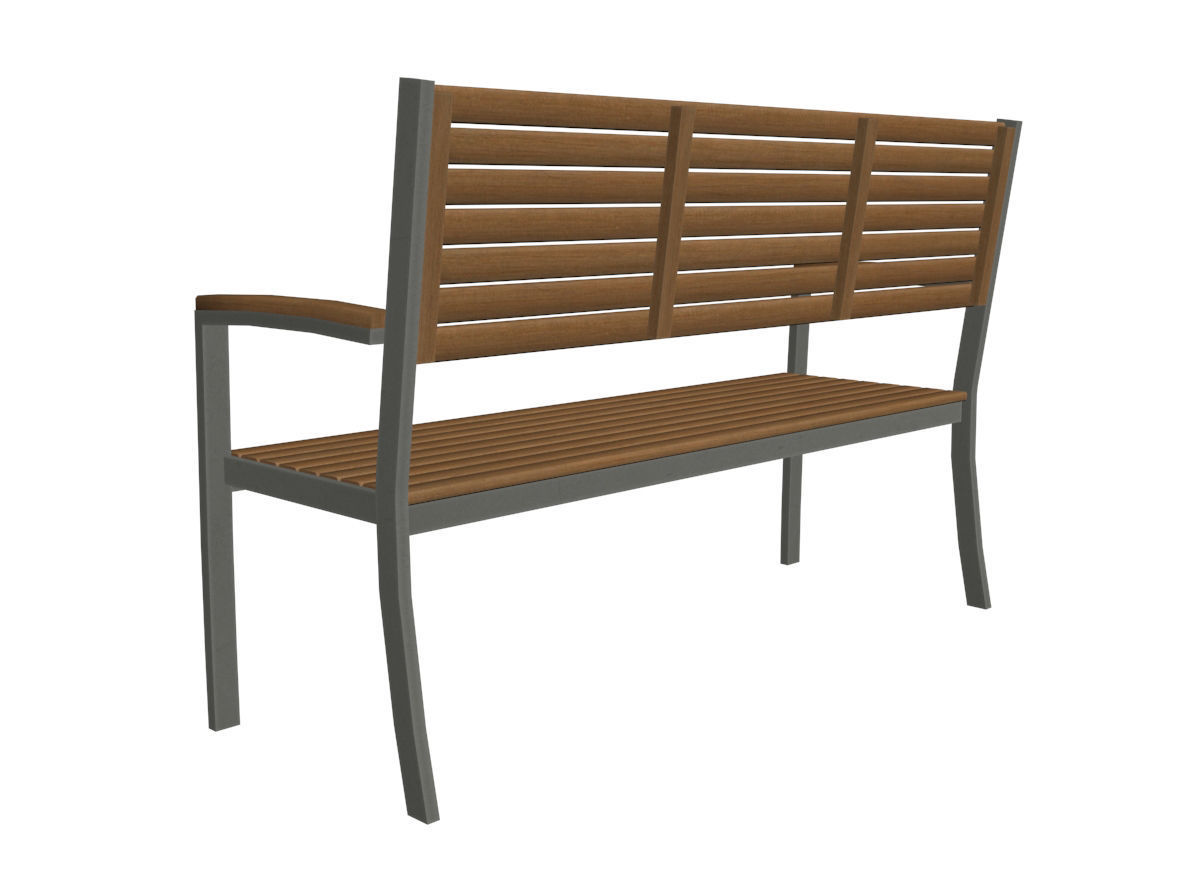 Outdoor Wooden Bench Low-poly 3D model_1