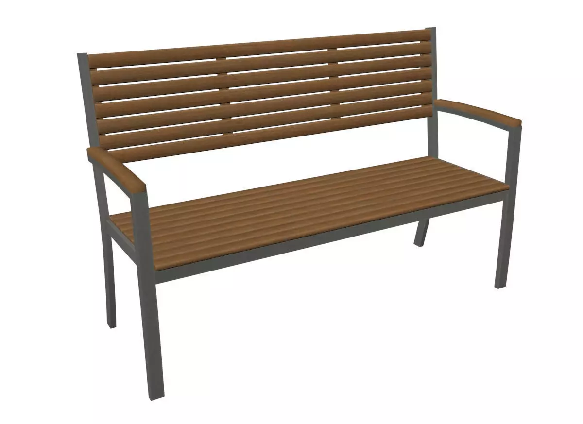 Outdoor Wooden Bench Low-poly 3D model_0