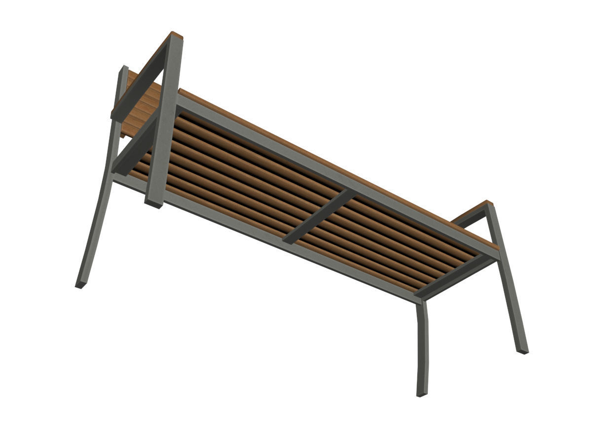 Outdoor Wooden Bench Low-poly 3D model_3
