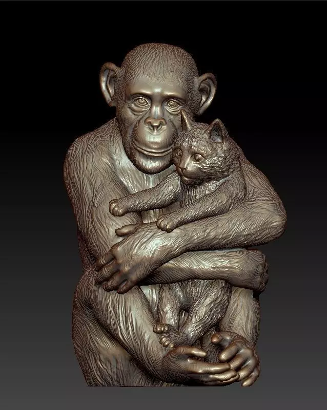 Sculpture Chimpanzee with cat 50cm  3D print model_0
