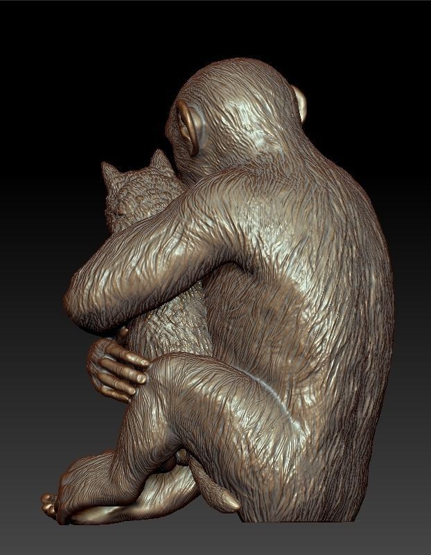 Sculpture Chimpanzee with cat 50cm  3D print model_6