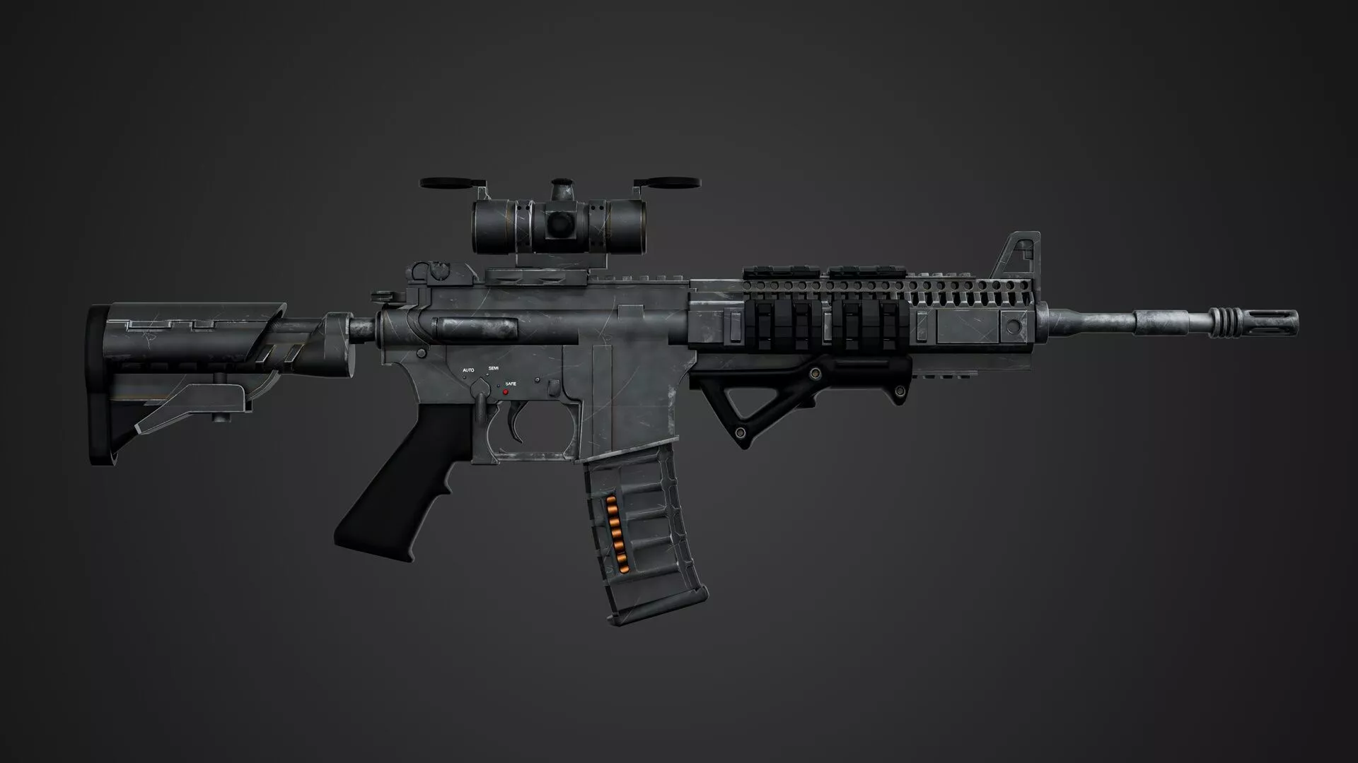 Game-Ready Low Poly Assault Rifle PBR Textured Military Weapon Low-poly 3D model
