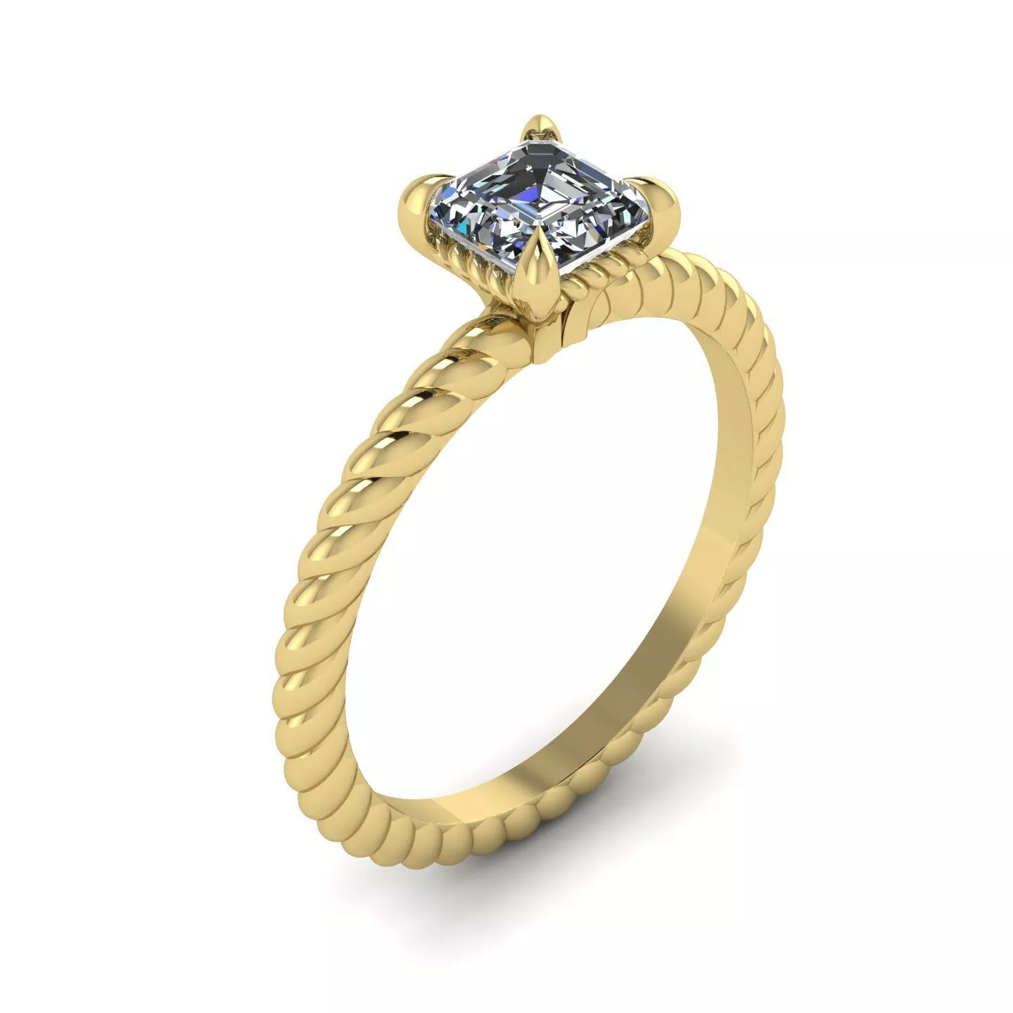 Twisted Band Engagement Ring Asscher Cut Solitaire Ring 3D Model 3D print model