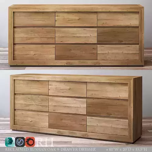 RECLAIMED RUSSIAN OAK 9-DRAWER DRESSER