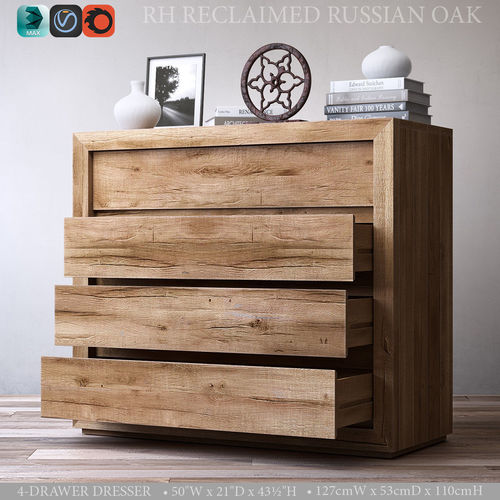RECLAIMED RUSSIAN OAK 4-DRAWER DRESSER 3D model