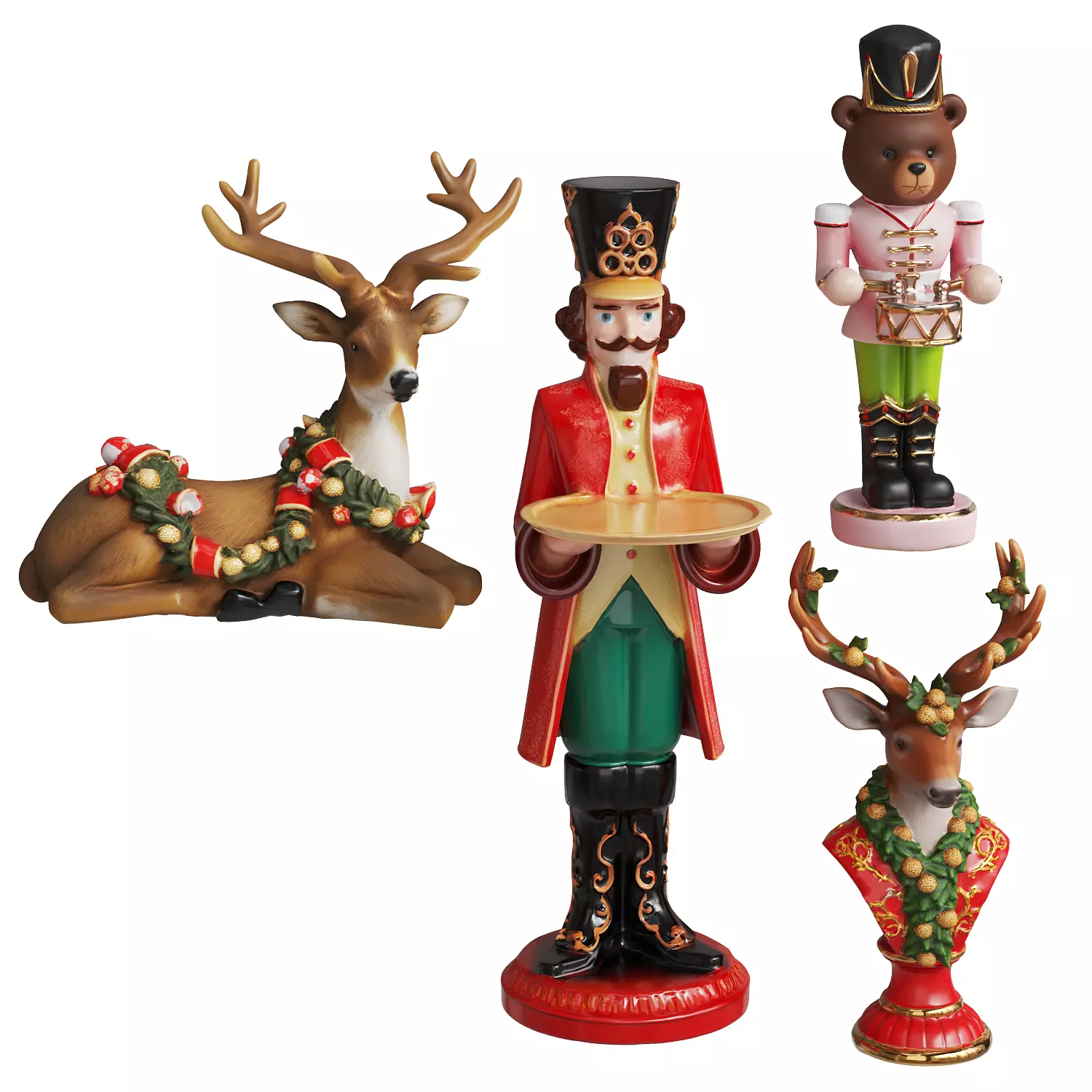 Christmas Nutcracker and Reindeer Decor Set Low-poly 3D model