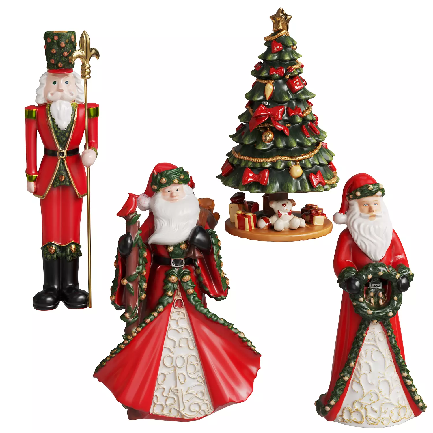 Christmas Santa Nutcracker and Tree Decor Set Low-poly 3D model