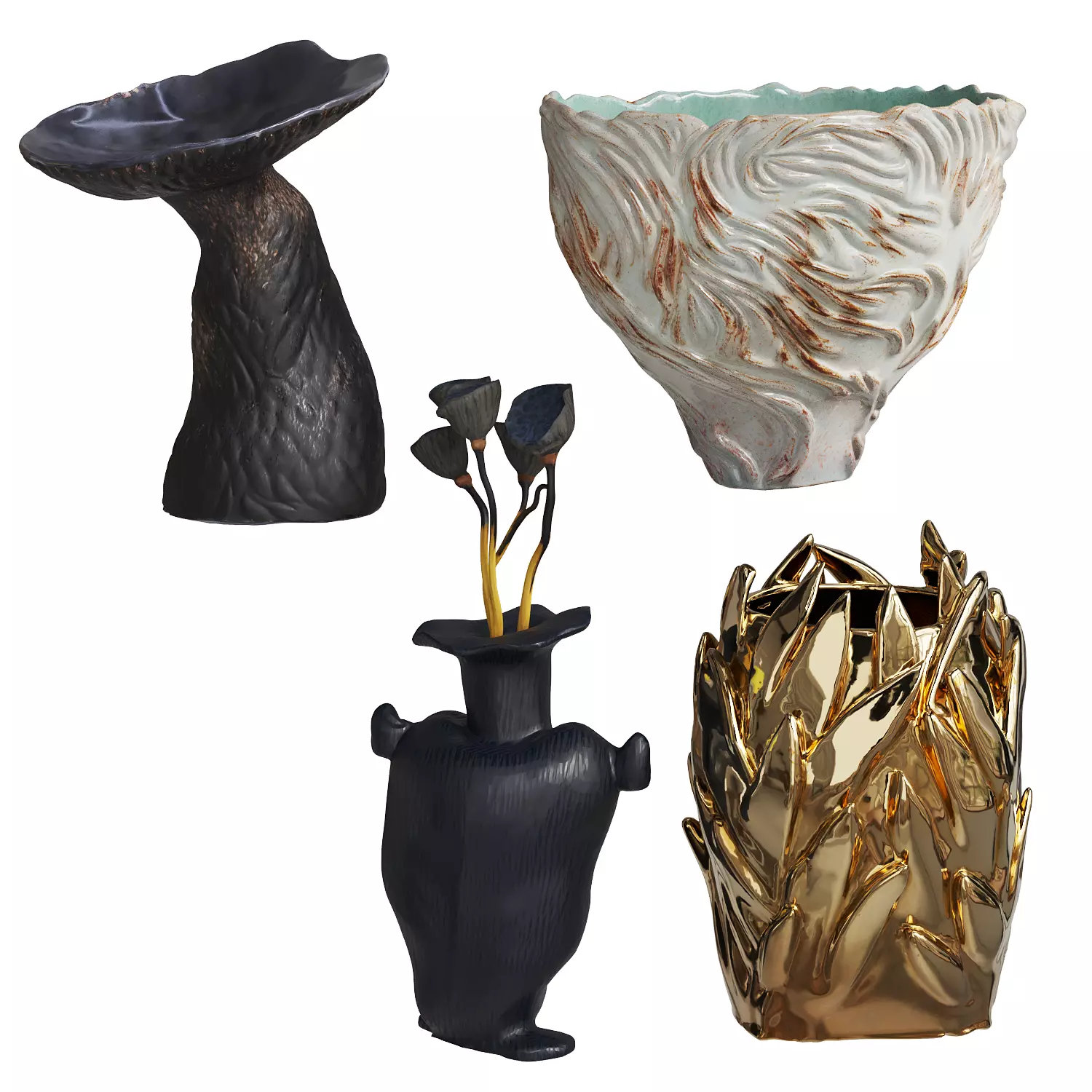 Vases Loft 1 - Organic Sculptural Gold Vase Set Low-poly 3D model
