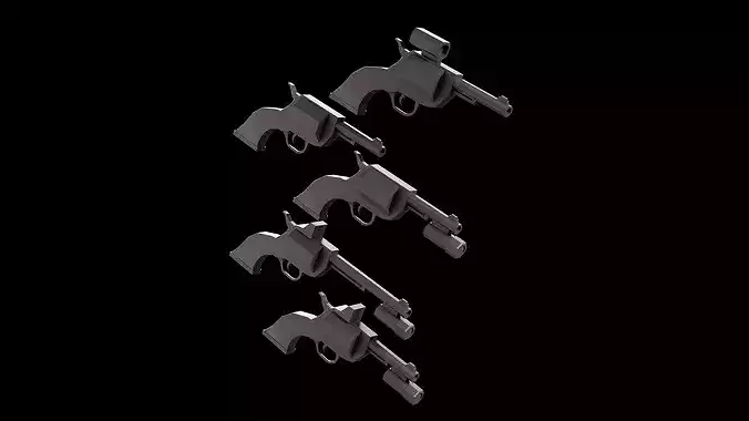 Stylized Low Poly RevolverV2 -5 Variations Game Ready