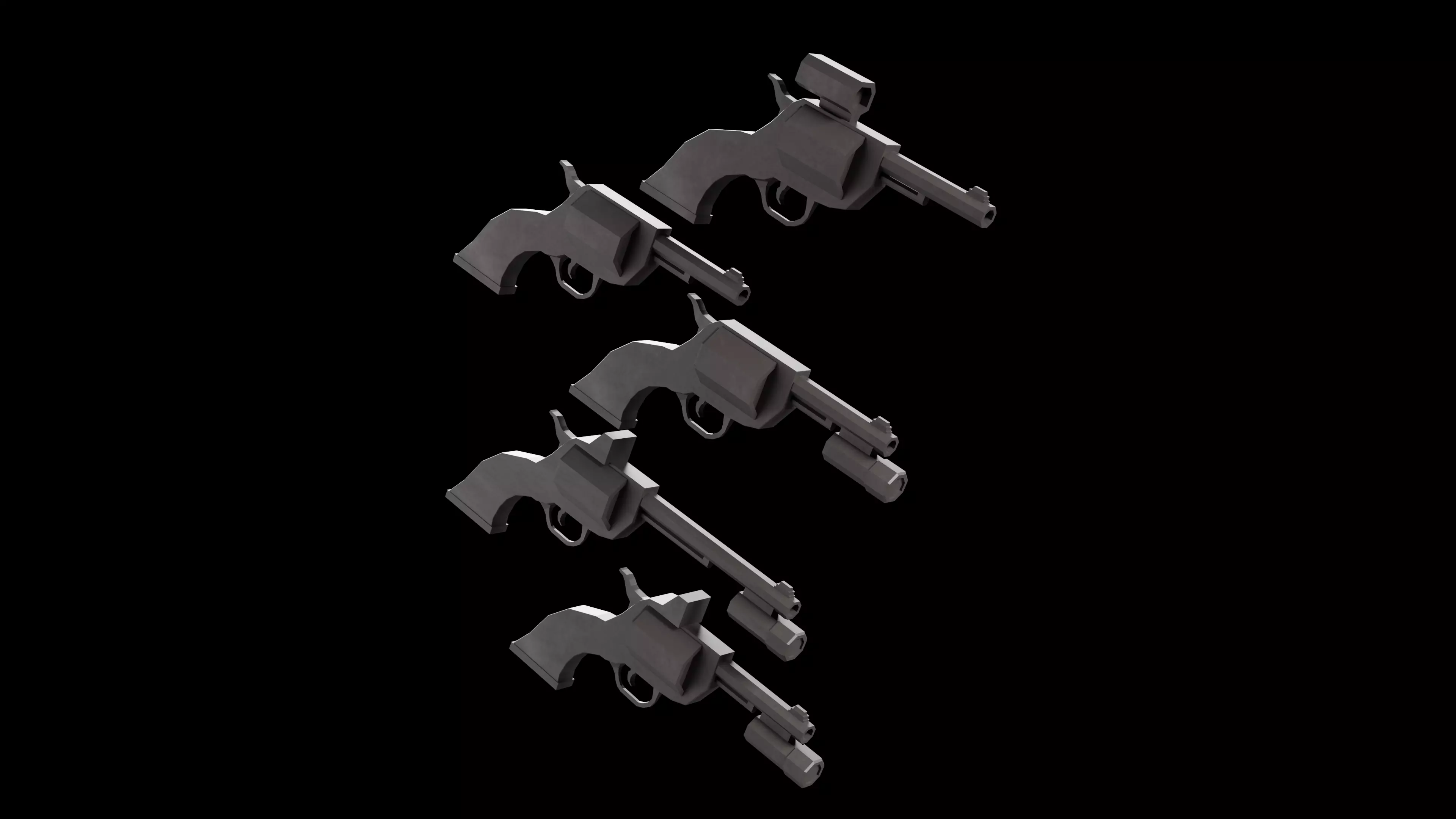 Stylized Low Poly RevolverV2 -5 Variations Game Ready Low-poly 3D model