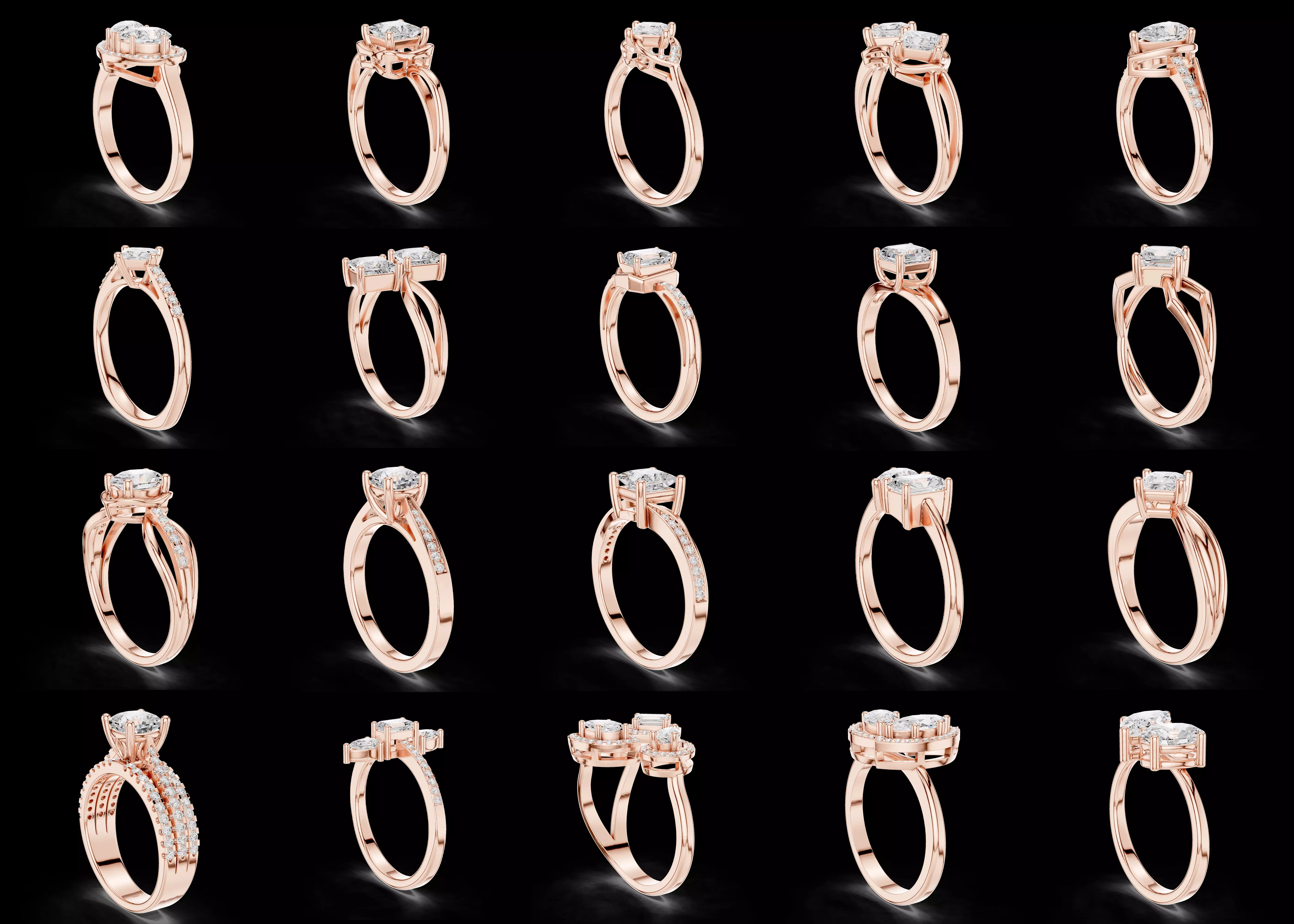 20 Modern Solitaire Ring STL 3DM Jewelry CAD Design Bundle 3D print model