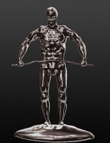 Athlete silver statue of man holding pole 3D print model