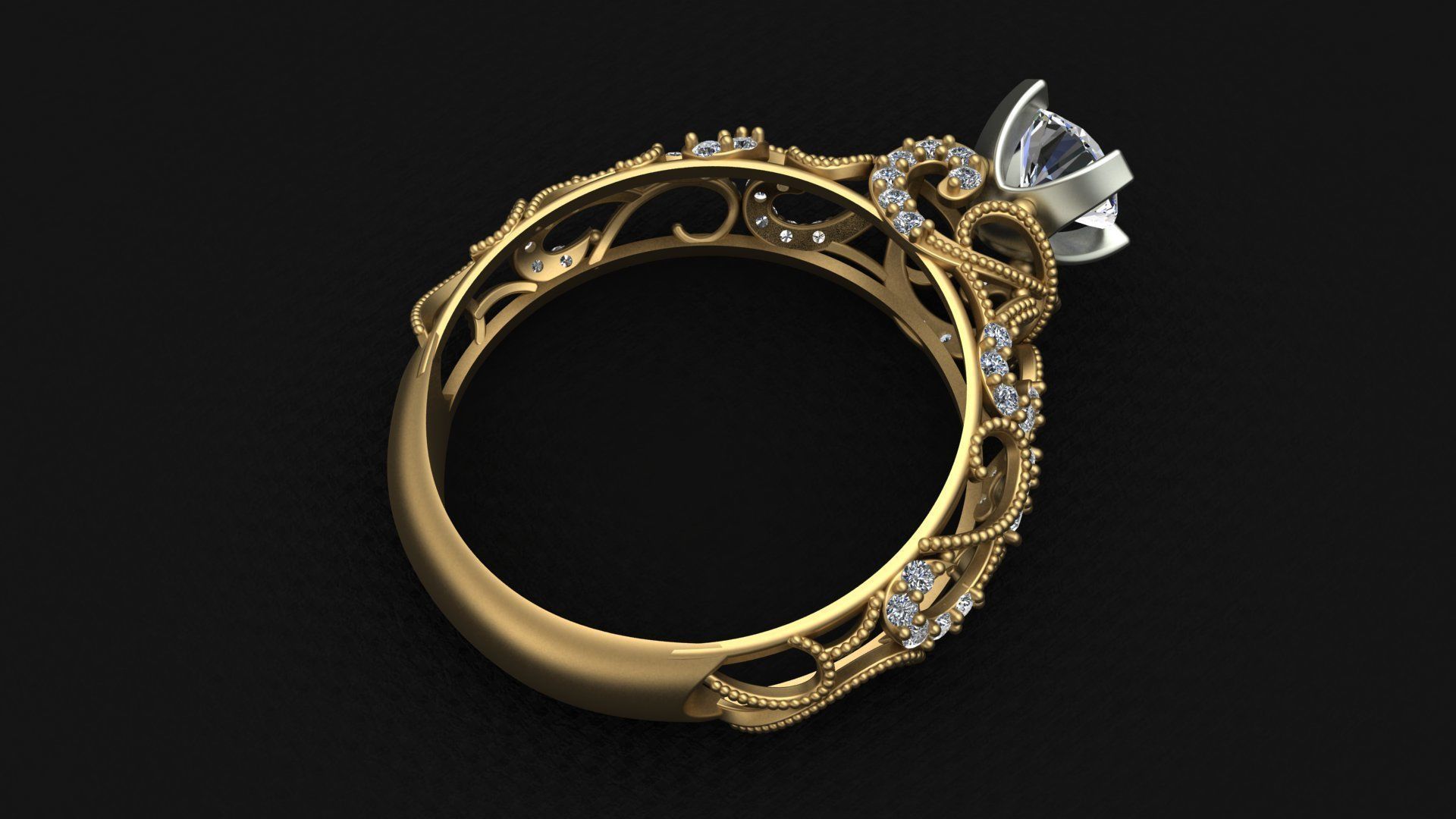 Engagement One Stone Diamond Solitaire Gold Ring 3D print model_11