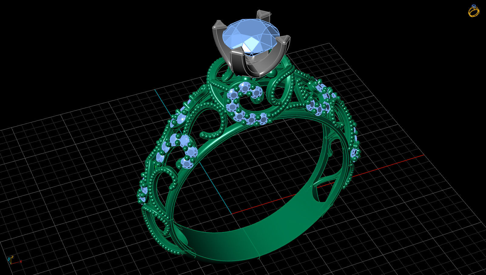 Engagement One Stone Diamond Solitaire Gold Ring 3D print model_16