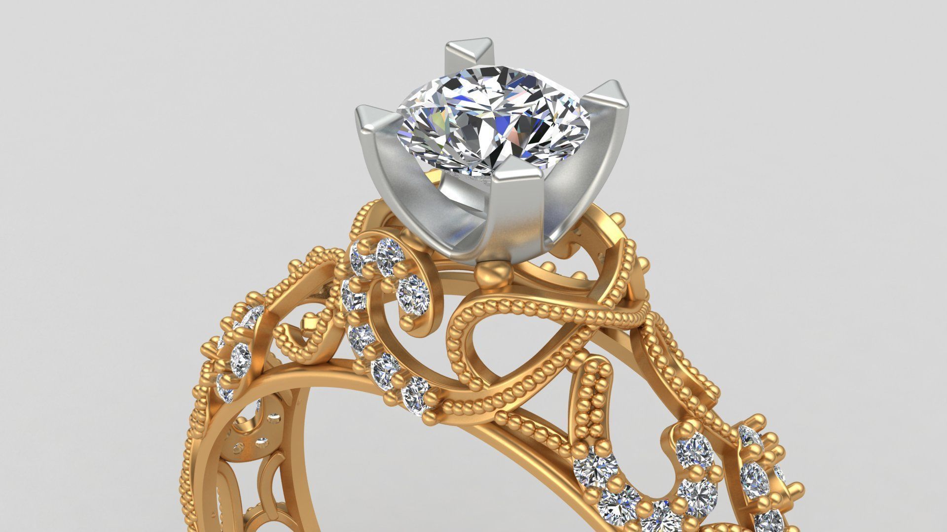 Engagement One Stone Diamond Solitaire Gold Ring 3D print model_4