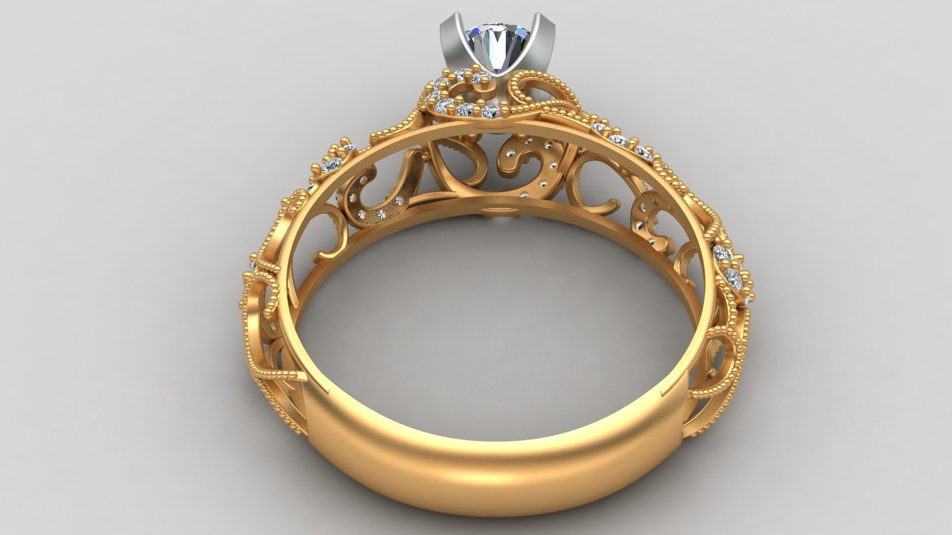 Engagement One Stone Diamond Solitaire Gold Ring 3D print model_5