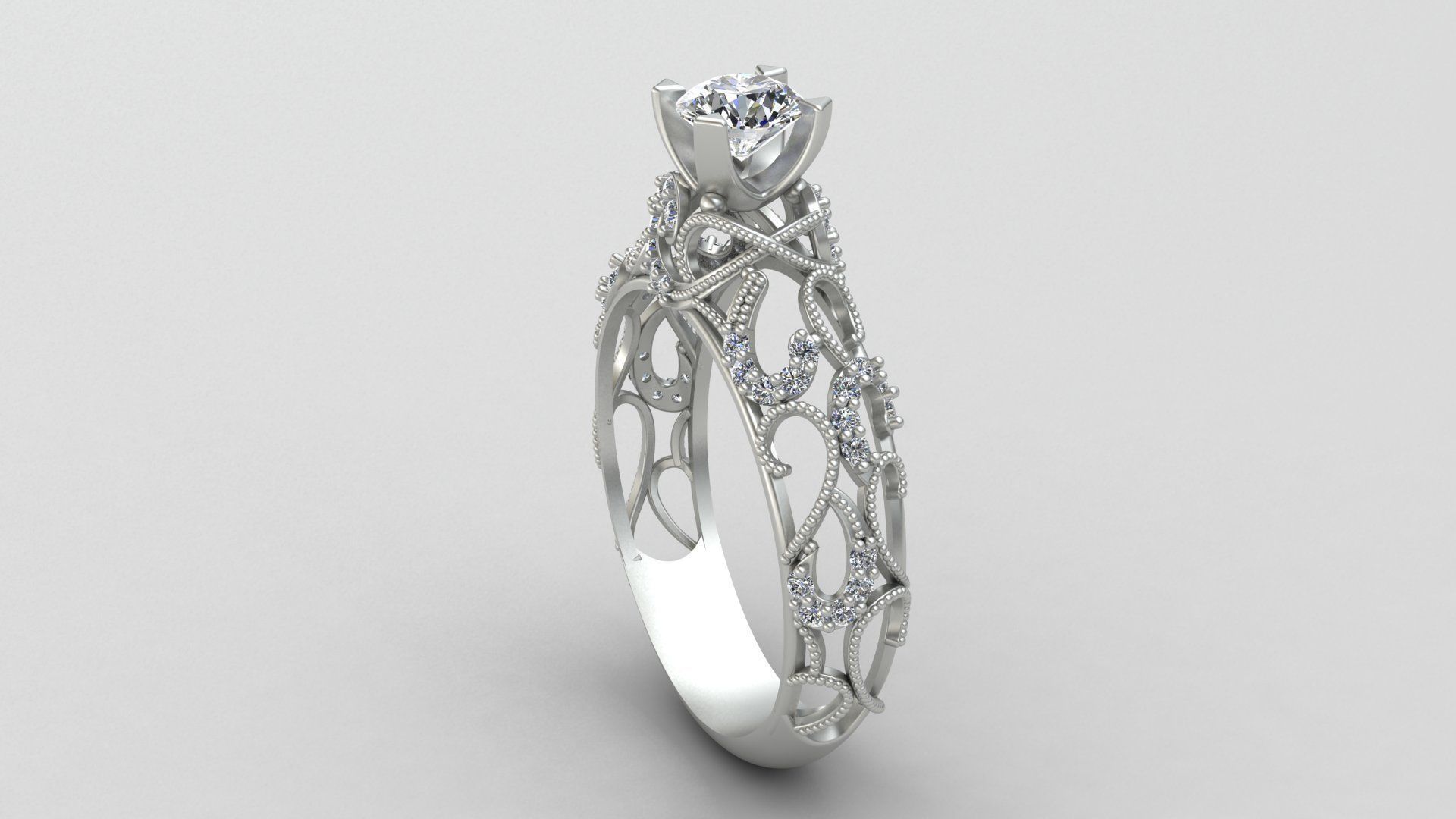 Engagement One Stone Diamond Solitaire Gold Ring 3D print model_8