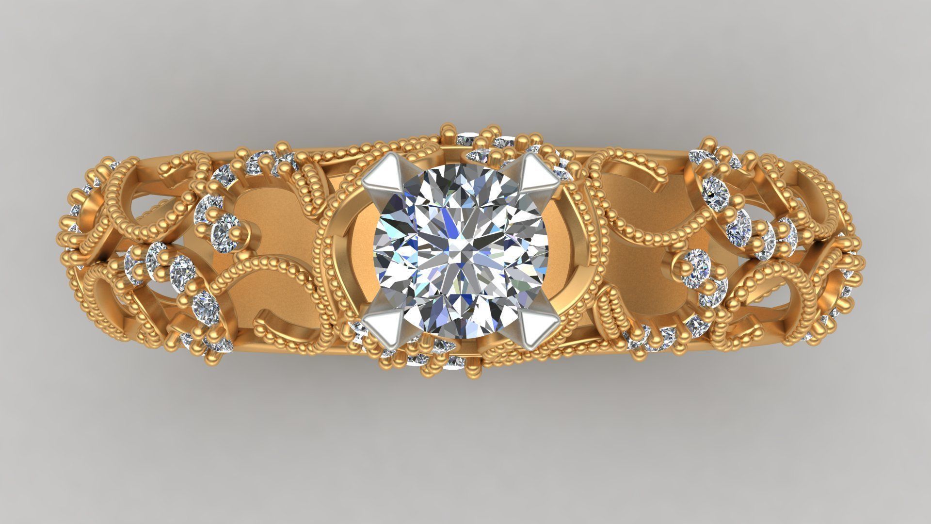 Engagement One Stone Diamond Solitaire Gold Ring 3D print model_1