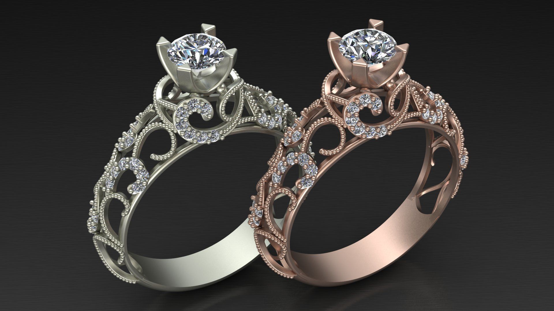 Engagement One Stone Diamond Solitaire Gold Ring 3D print model_6