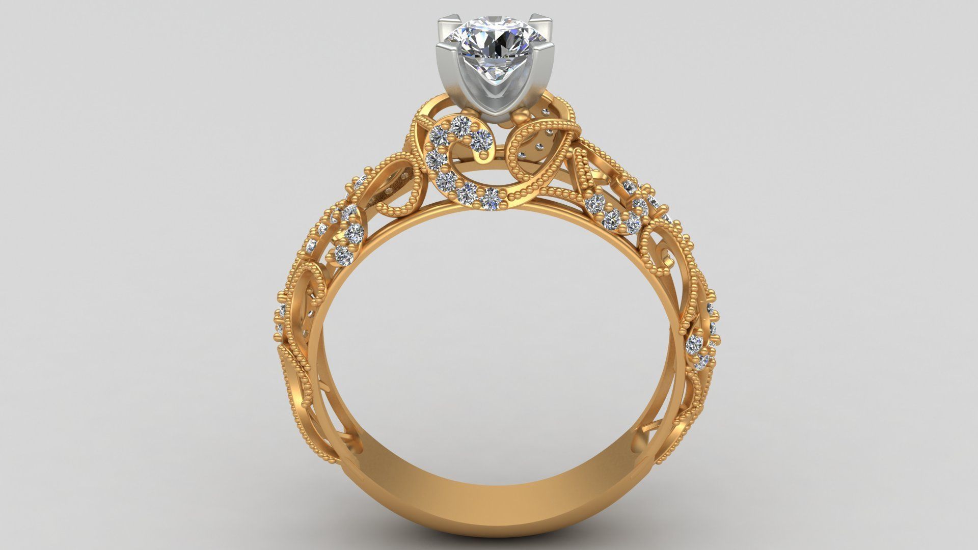 Engagement One Stone Diamond Solitaire Gold Ring 3D print model_2