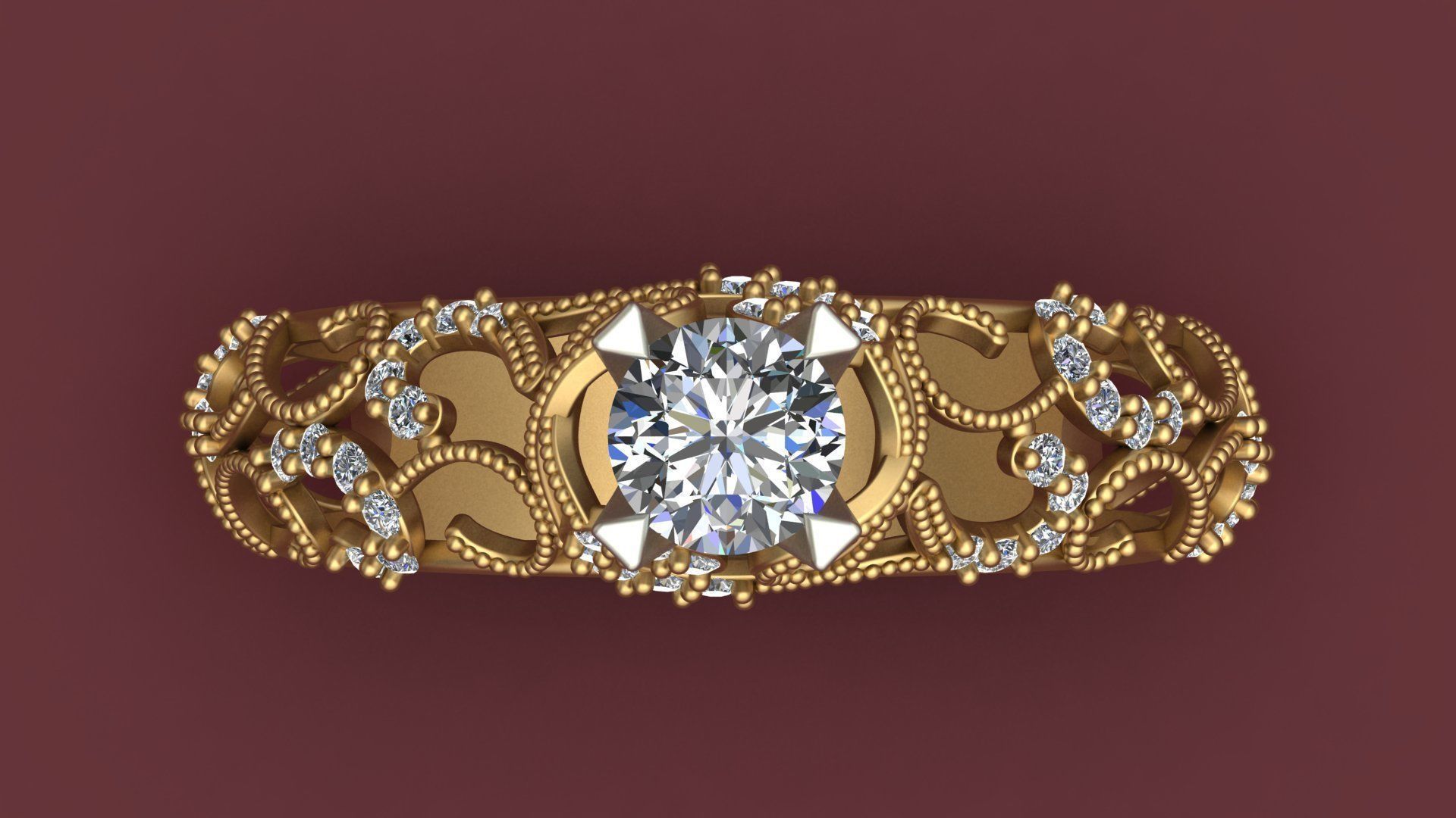 Engagement One Stone Diamond Solitaire Gold Ring 3D print model_10