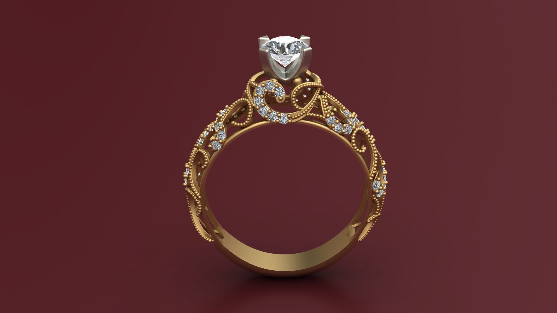Engagement One Stone Diamond Solitaire Gold Ring 3D print model_9