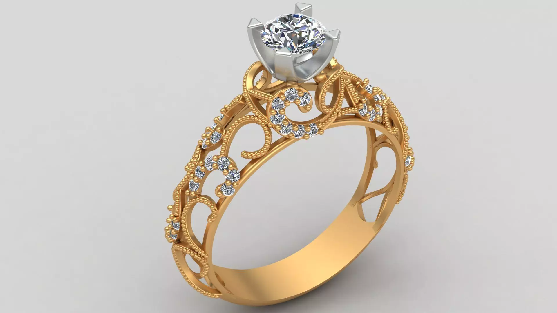 Engagement One Stone Diamond Solitaire Gold Ring 3D print model_0